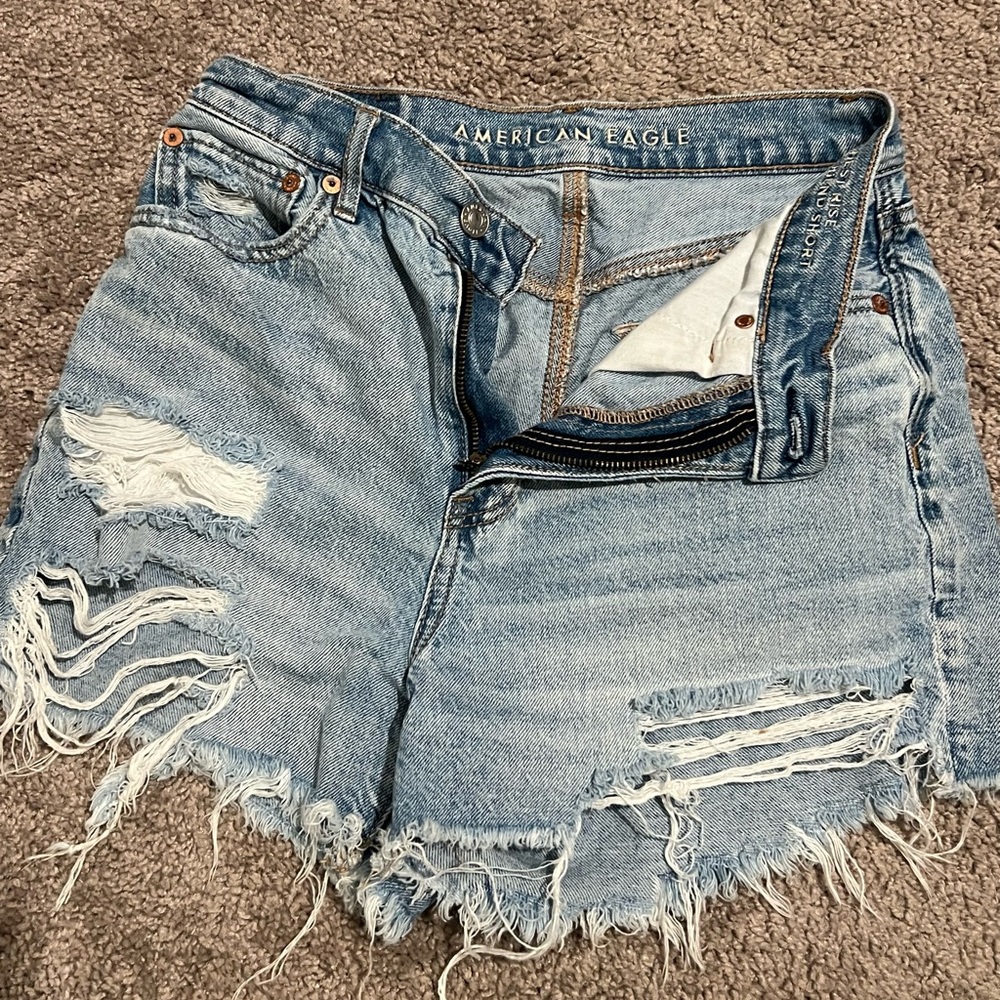 American Eagle Outfitters Blue Distressed Jean Shorts